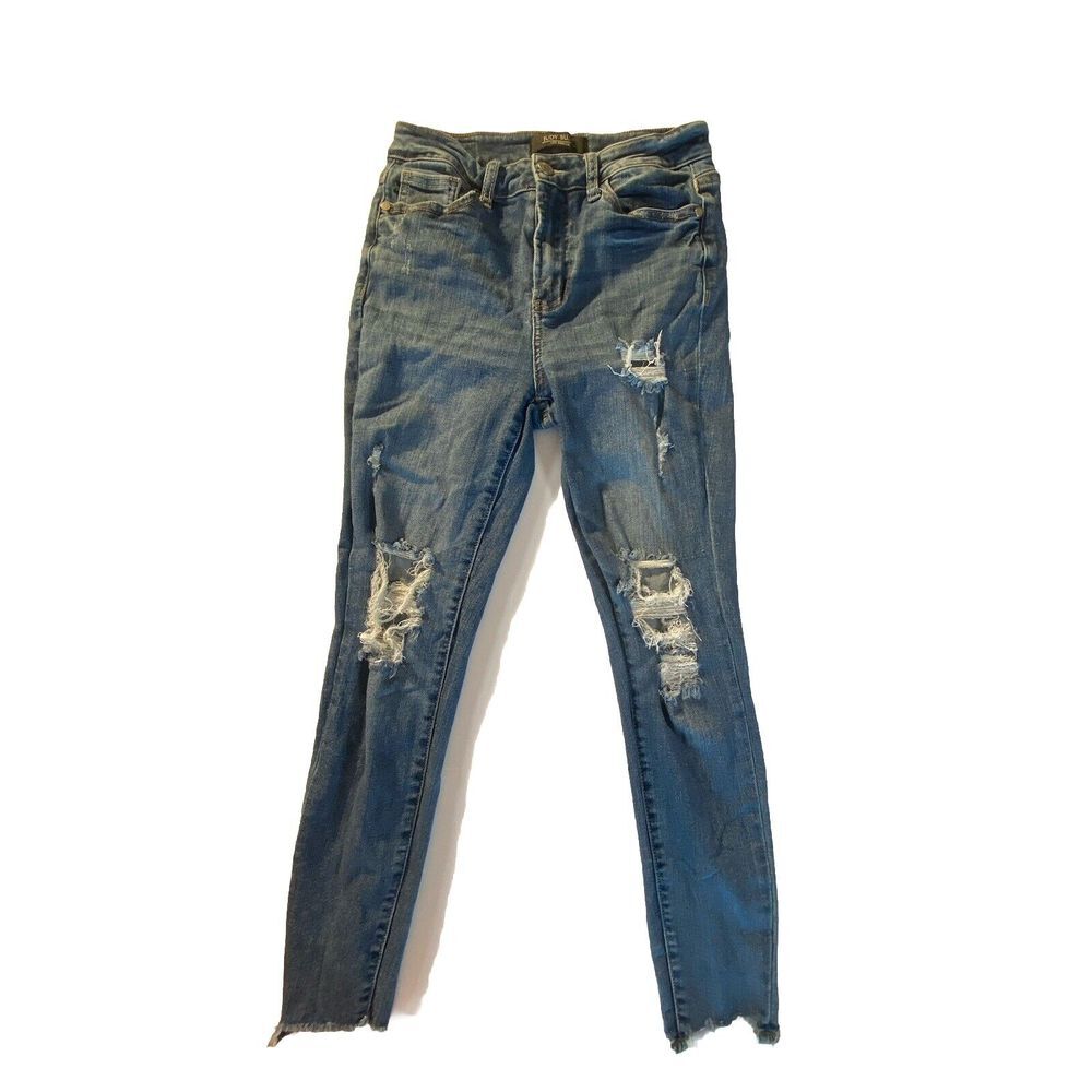 Judy Blue Jeans‎ Skinny Fit Med Wash Stretch Frayed Hem Size 5/27 Distressed